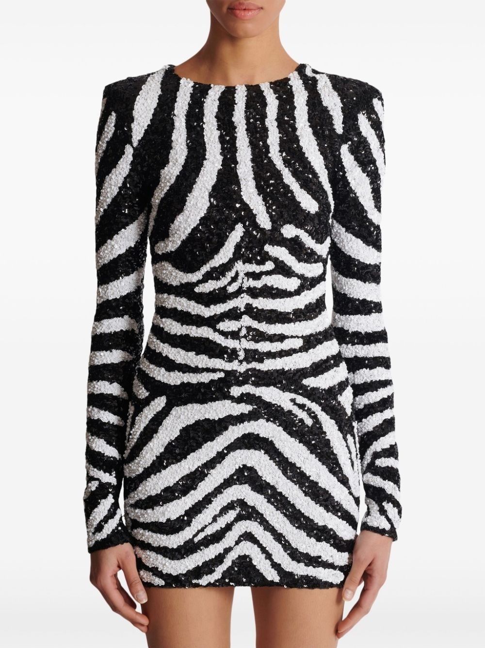 zebra-pattern sequin-embellished dress - 5