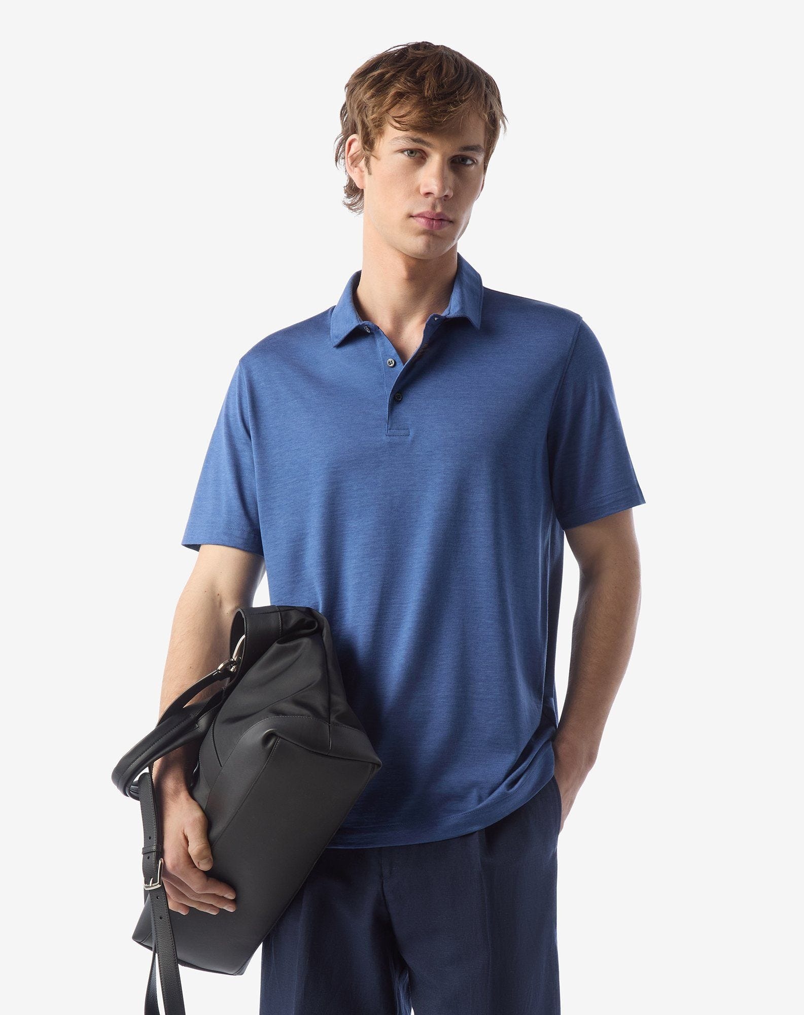 China blue button-up luxury jersey polo shirt - 2