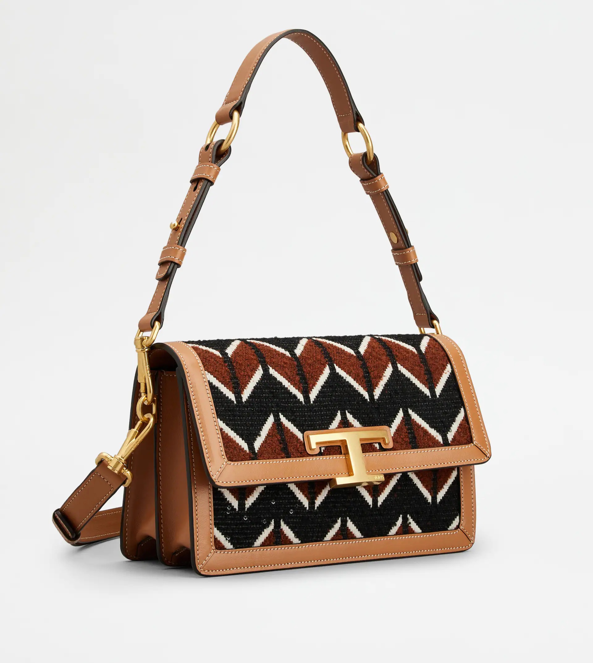 TIMELESS SHOULDER BAG IN BOUCLÉ FABRIC AND LEATHER MINI - BROWN, BLACK, BURGUNDY - 3