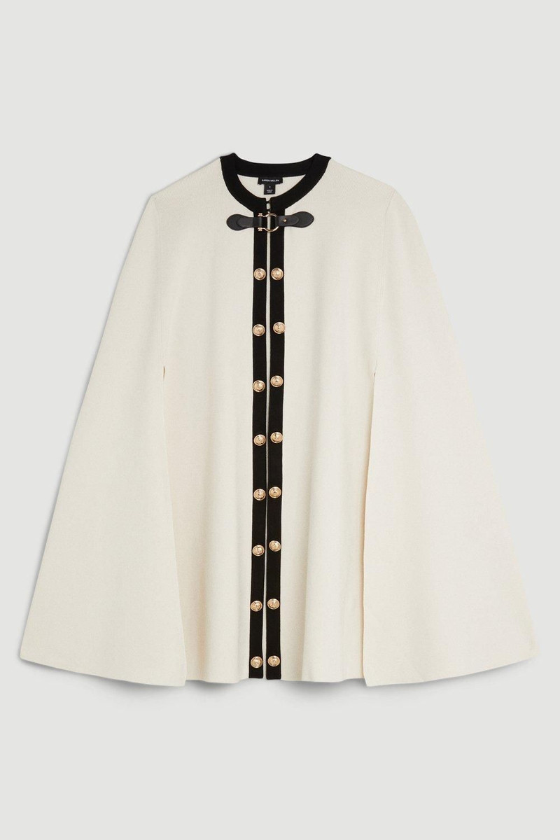 Viscose Blend Military Trim Knitted Cape 4