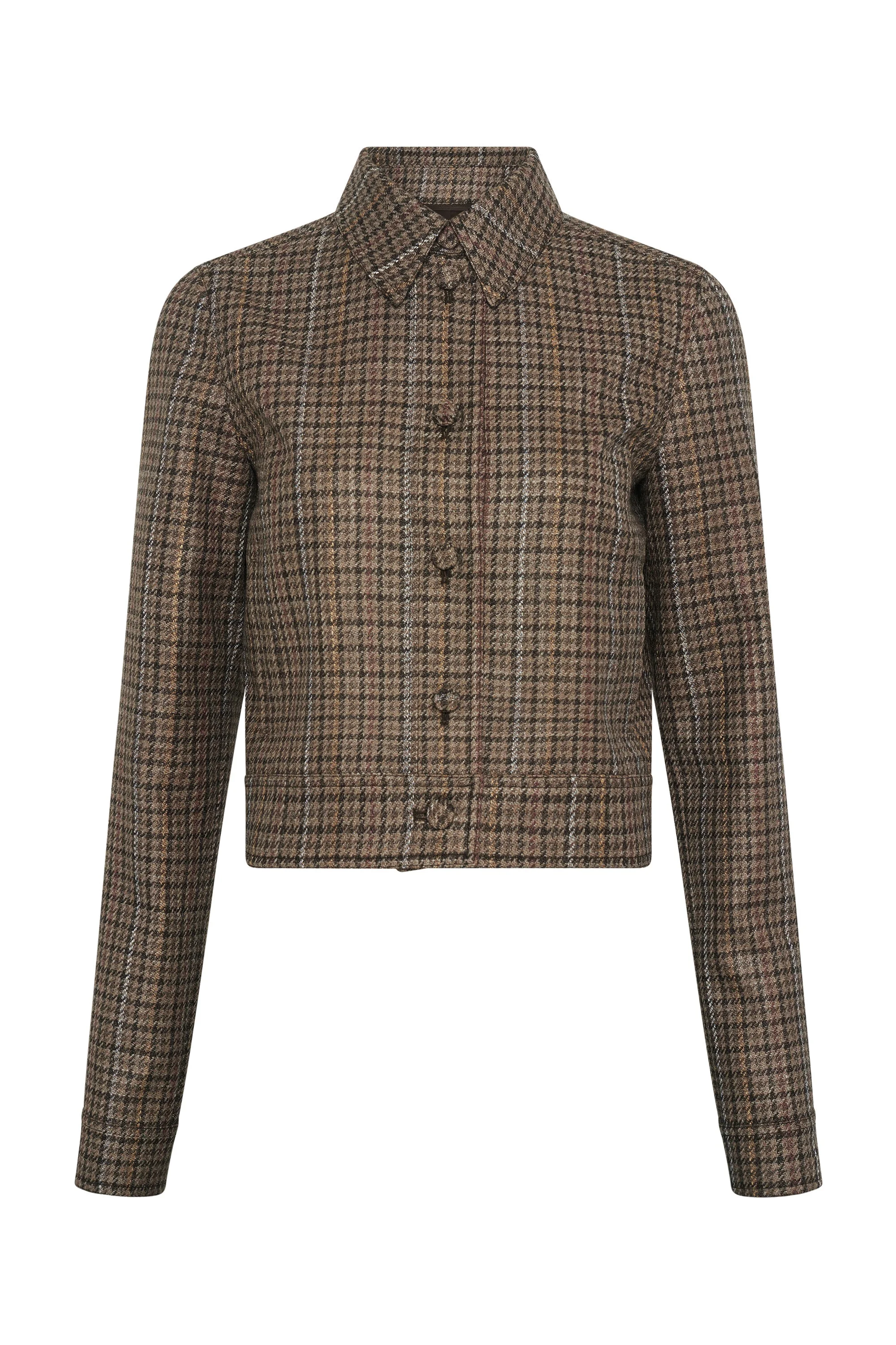 Thereza Jacket in Camel Multi Wool Silk Houndstooth - 1