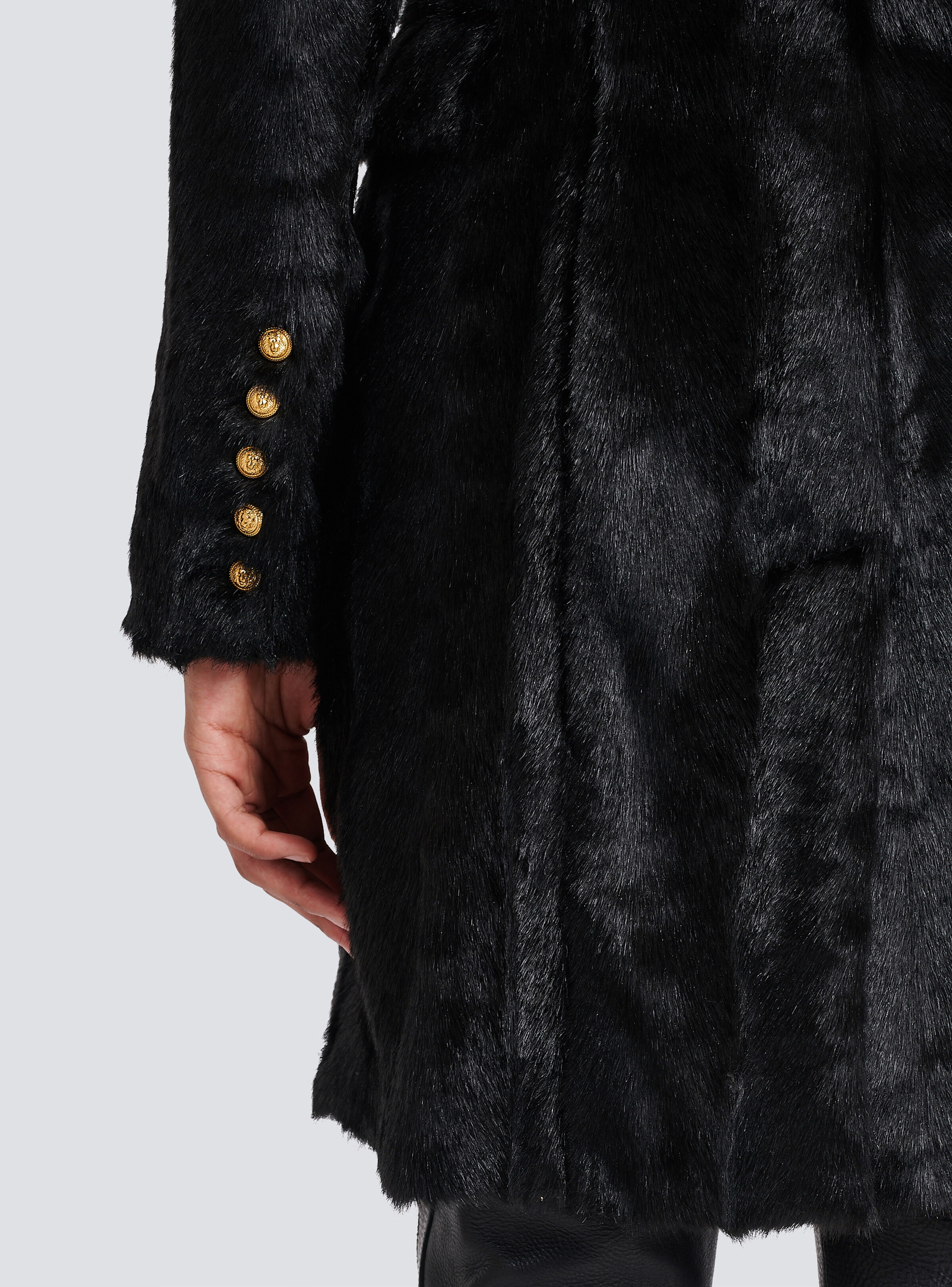 Long faux fur coat with double-buttoned fastening - 7