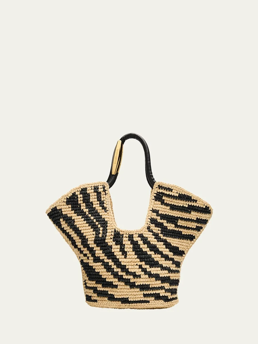 Goldentime Zebra Raffia Small Tote Bag - 1