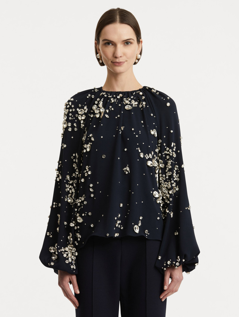 Oscar de la Renta CRYSTAL CLUSTER EMBROIDERED BLOUSE outlook