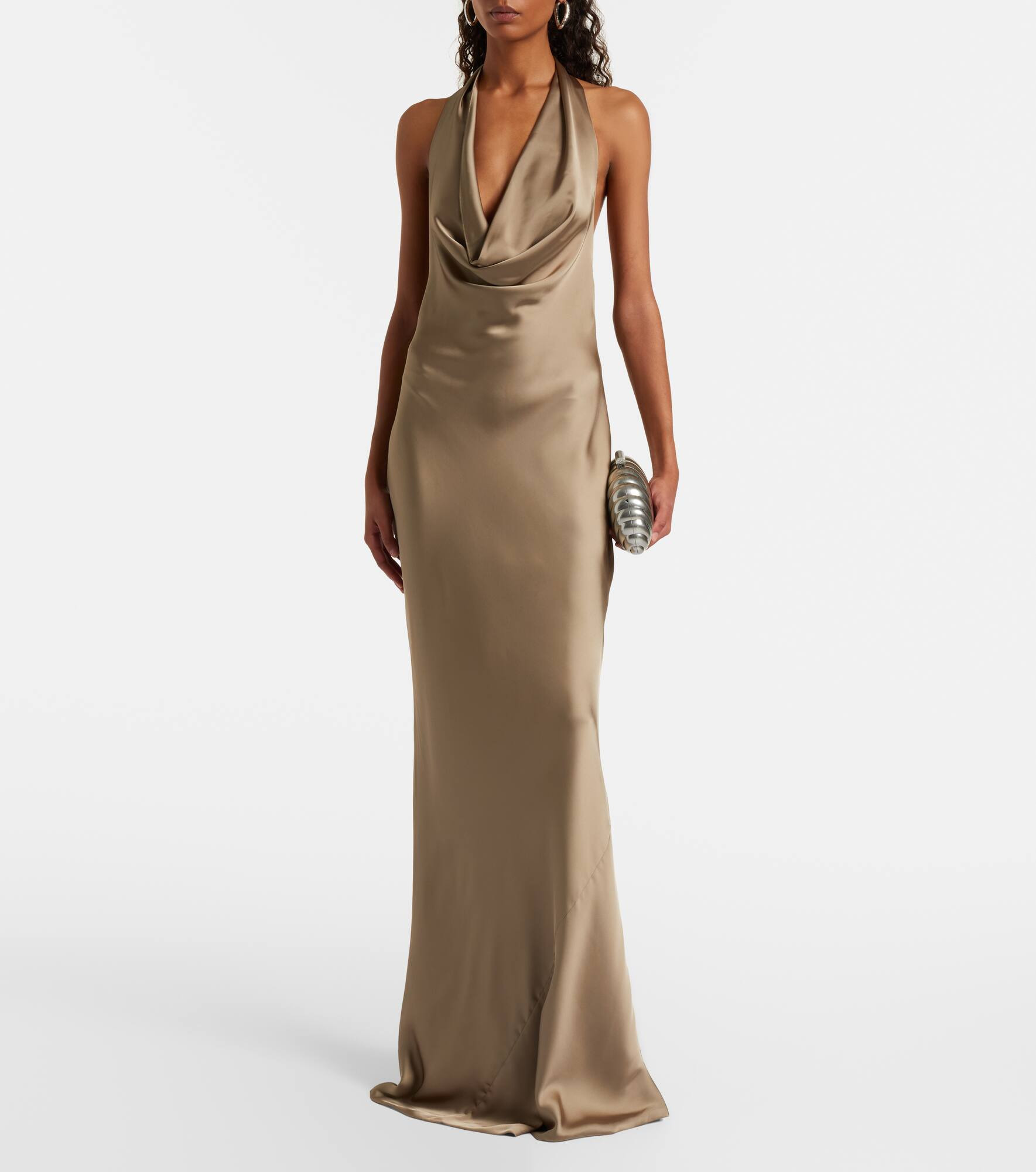 Bias draped halterneck satin gown - 2
