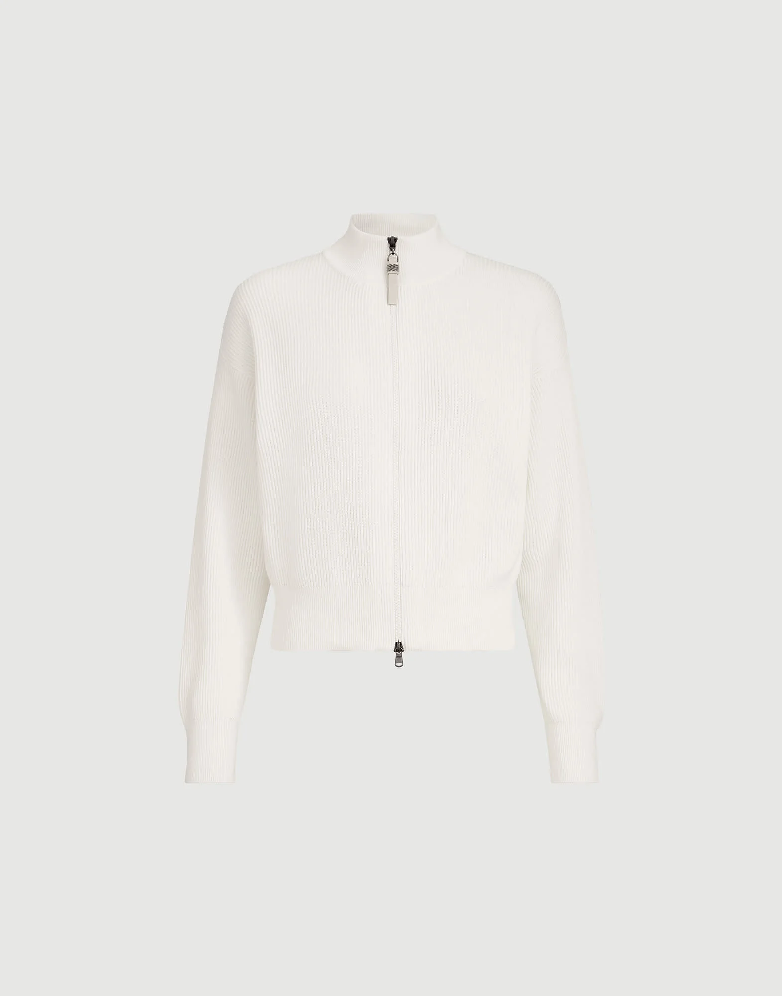 Cotton English rib cardigan with shiny zipper pull - 1