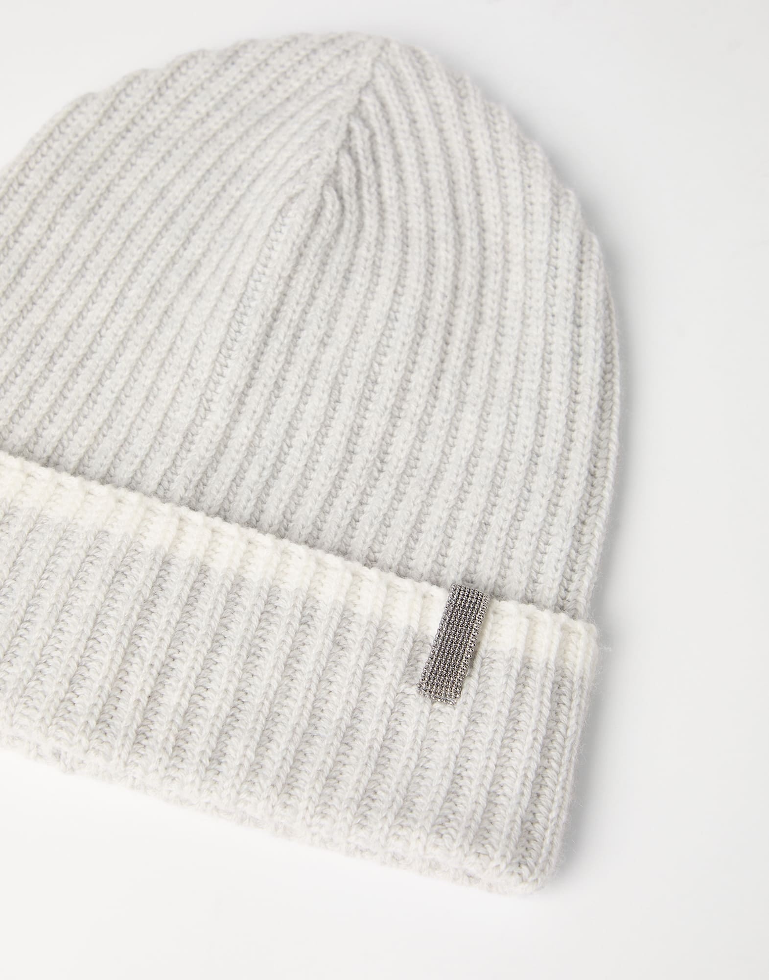 Cashmere English rib knit beanie with monili - 2