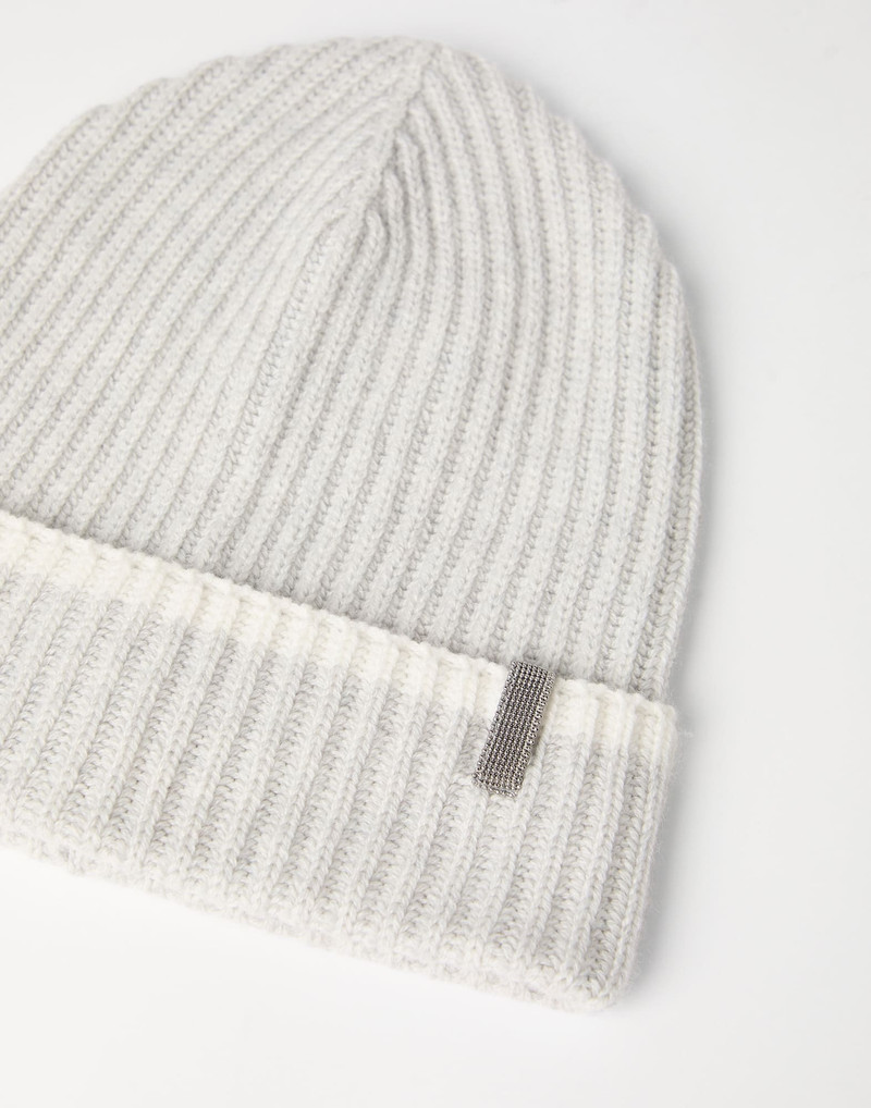 Brunello Cucinelli Cashmere English rib knit beanie with monili outlook