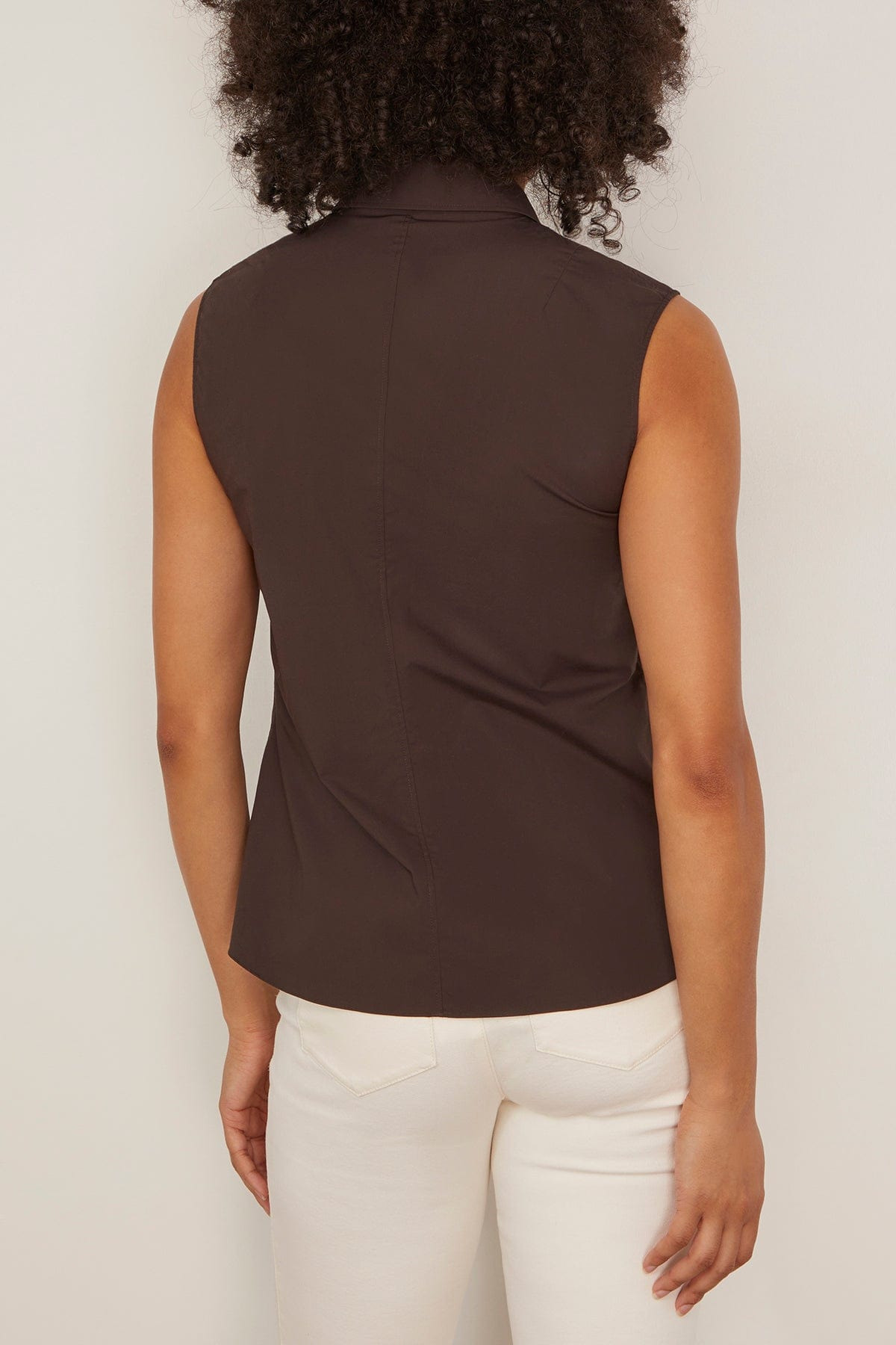 Poplin Power Sleeveless Blouse in Chocolate - 4