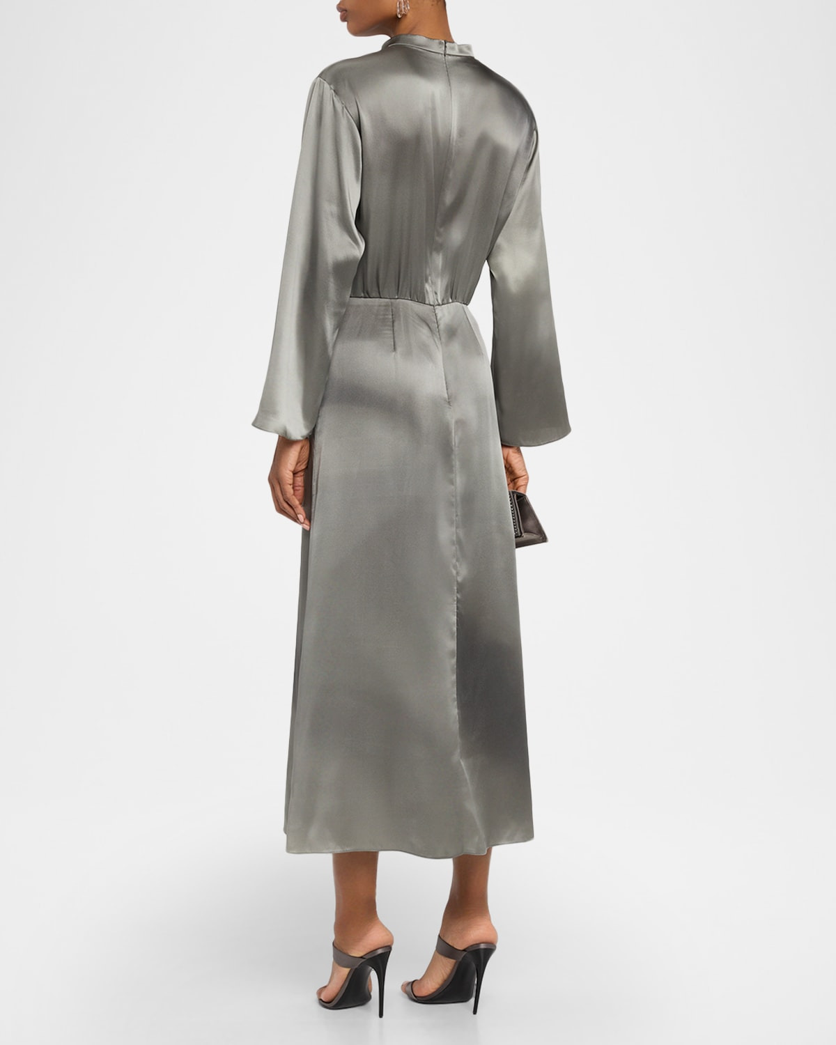 Ombre Print Silk Long-Sleeve Midi Dress - 3