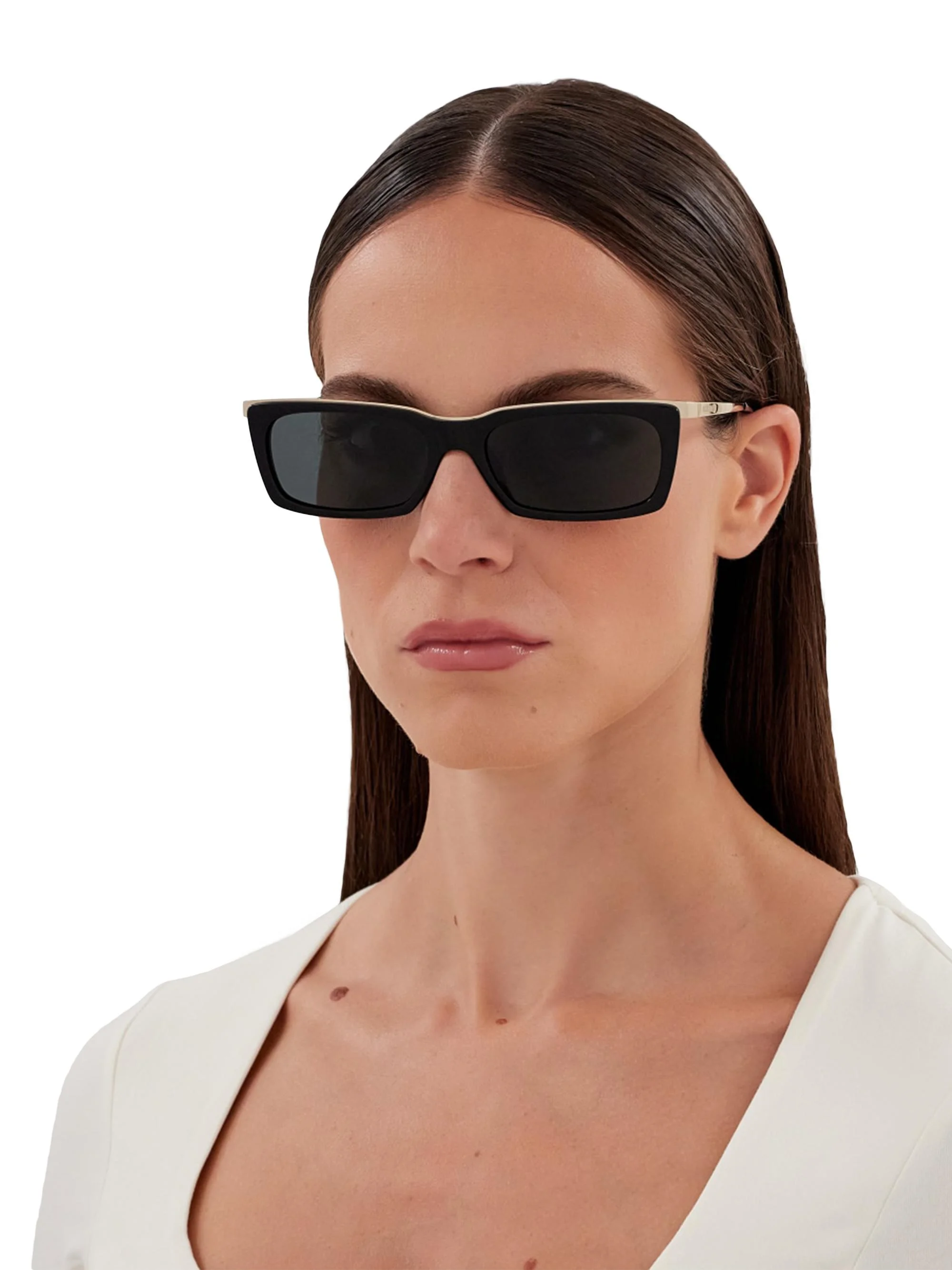 Women's 57MM Rectangular Metal Sunglasses - Gold Black - 1