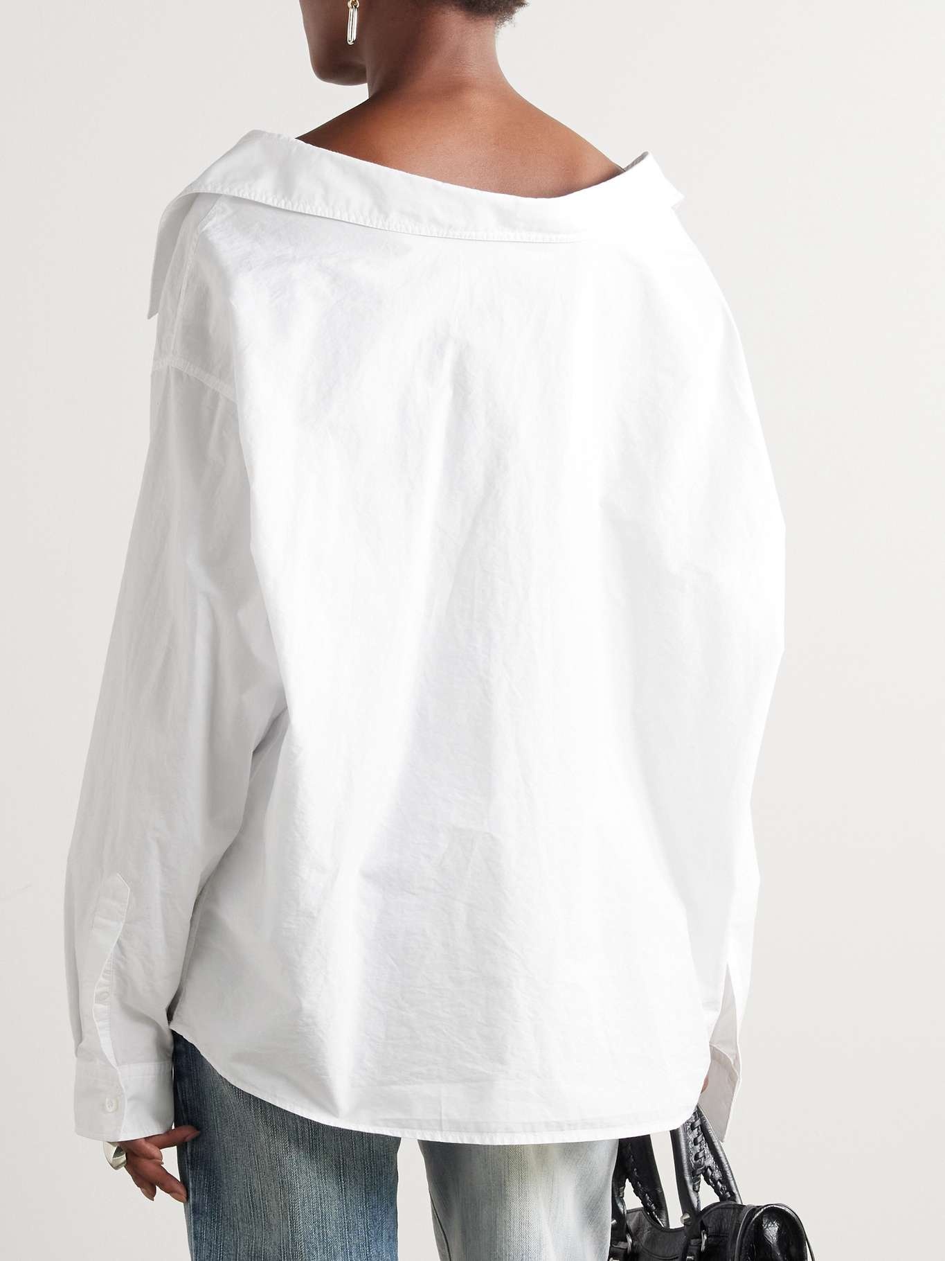 Oversized off-the-shoulder cotton-poplin shirt - 3