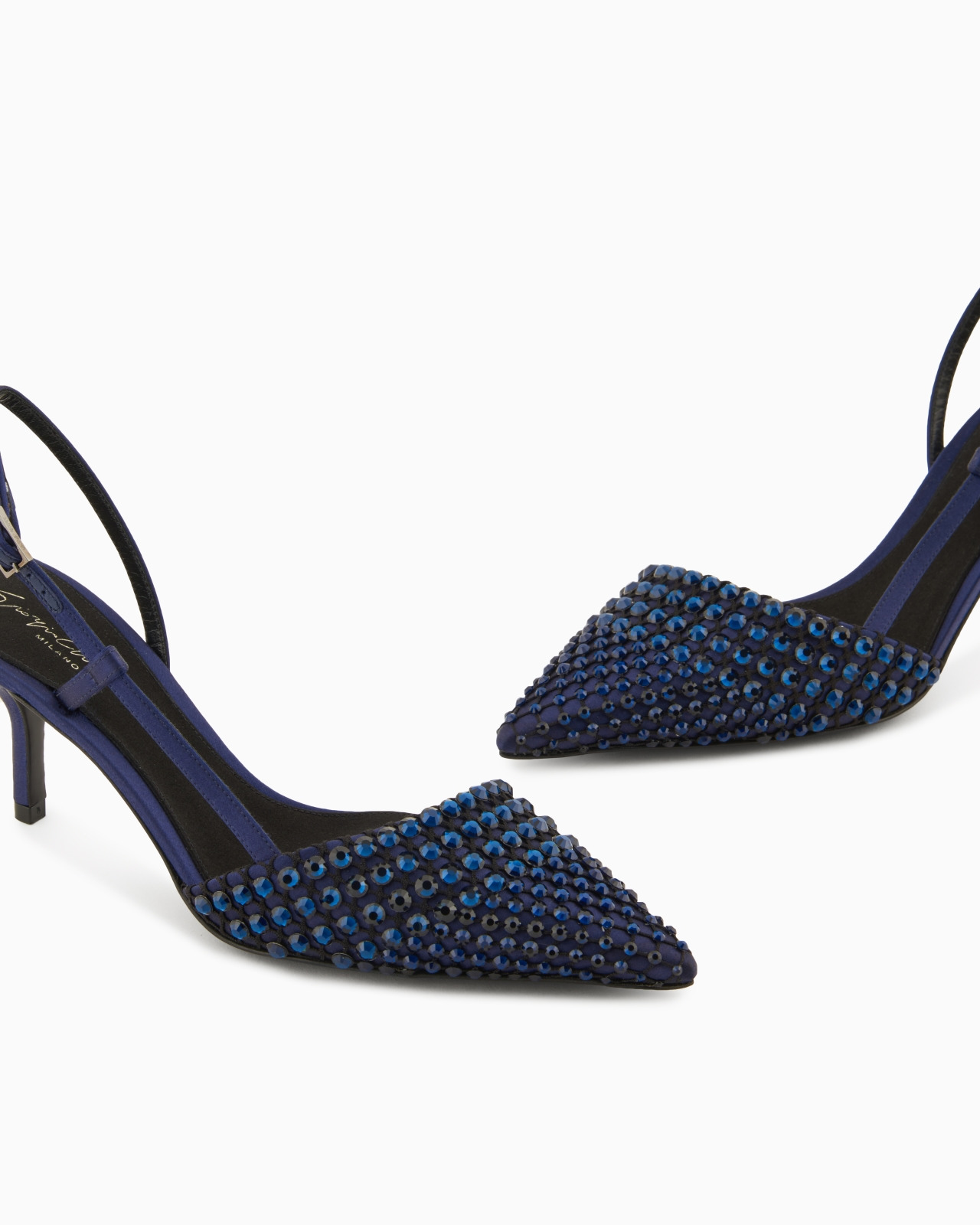 SATIN, MESH AND RHINESTONE SLINGBACKS - 5