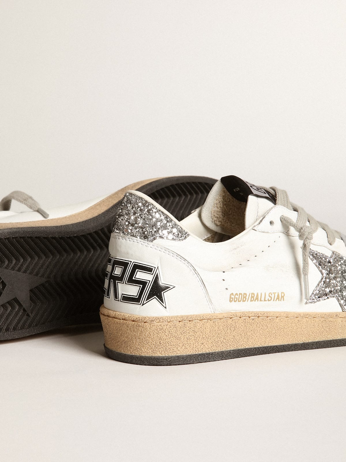 Ball Star sneakers in white nappa leather with silver glitter star and heel tab - 4
