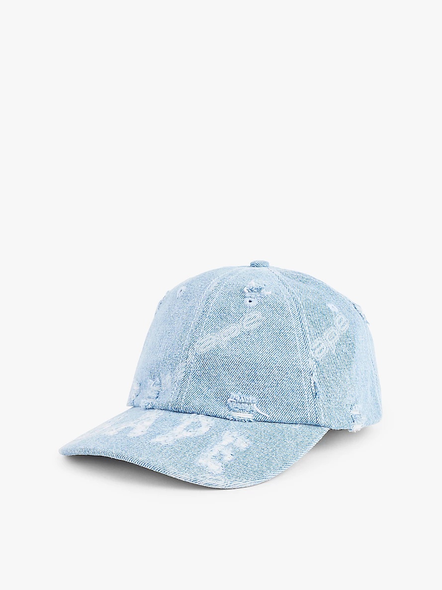 Brand-print distressed cotton baseball cap - 1