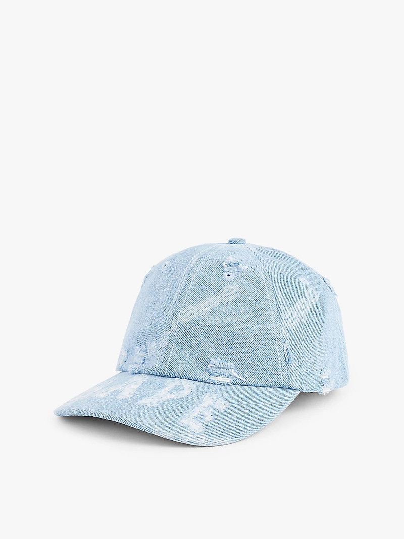 Brand-print distressed cotton baseball cap - 1