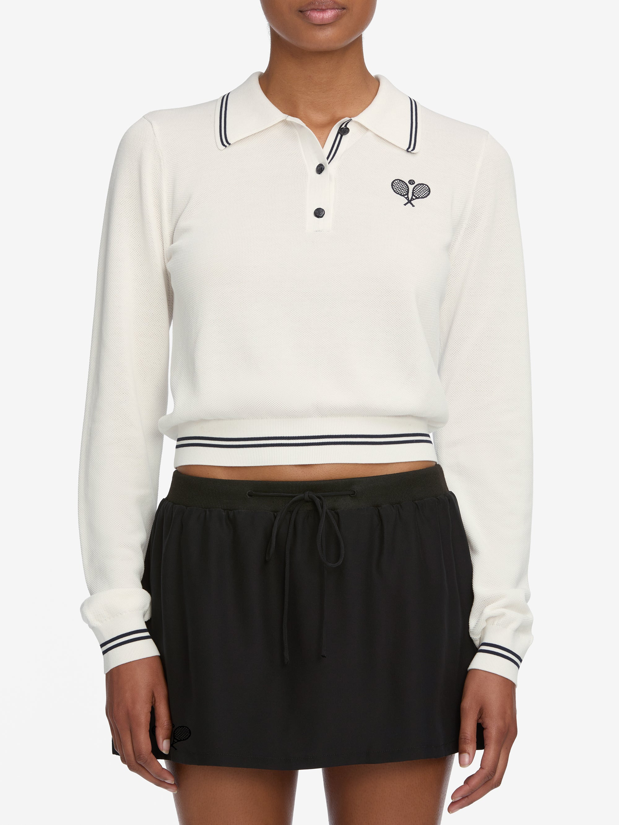 The Long Sleeve Tennis Polo in White - 3