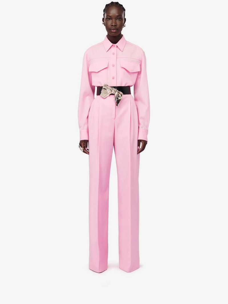 Alexander McQueen Women's Double Pleat Wide Leg Trousers in Pale Pink outlook