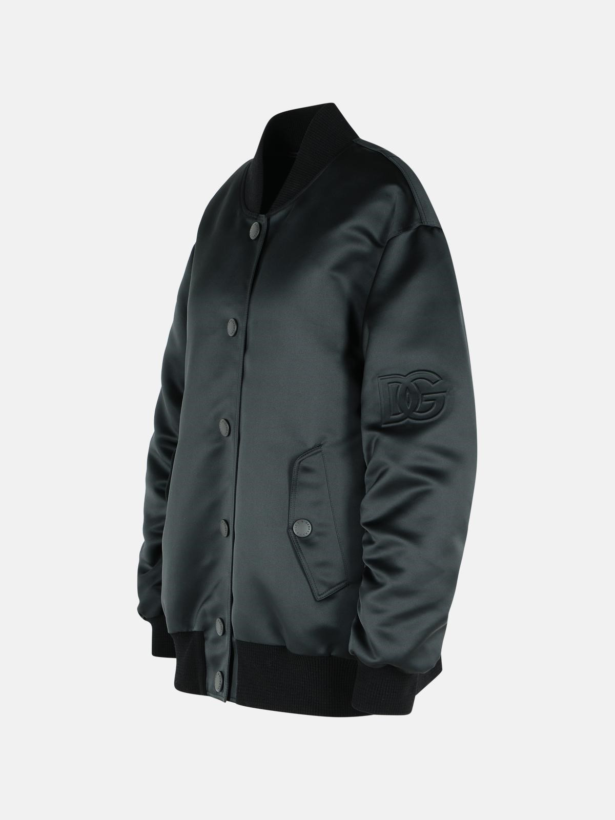 BLACK POLYESTER BOMBER JACKET - 2
