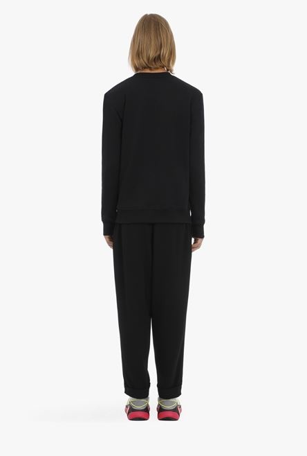 Black cotton sweatshirt with blue velvet Balmain logo - 3