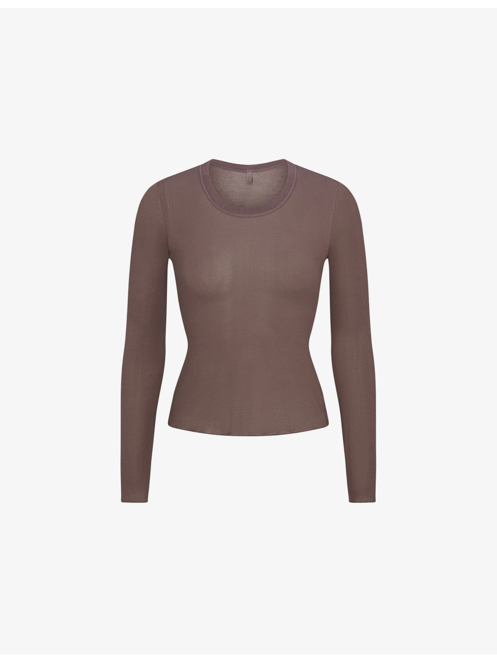 Sheer Rib Long-Sleeve Crew Neck Jersey Top - 1