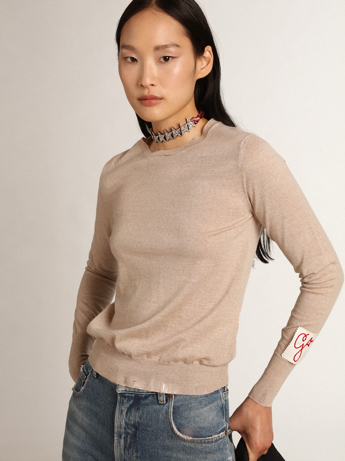 Women's sweater in light brown merino wool - 2