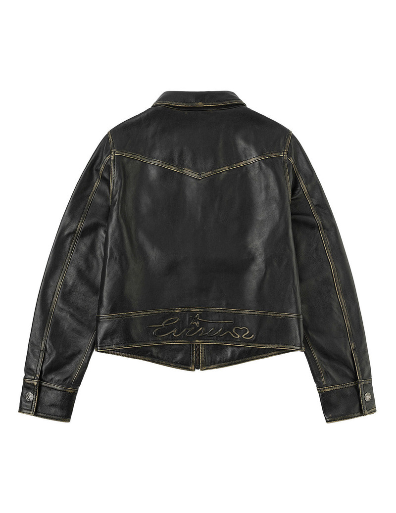 EVISU Logo Embossed Cropped Leather Jacket outlook