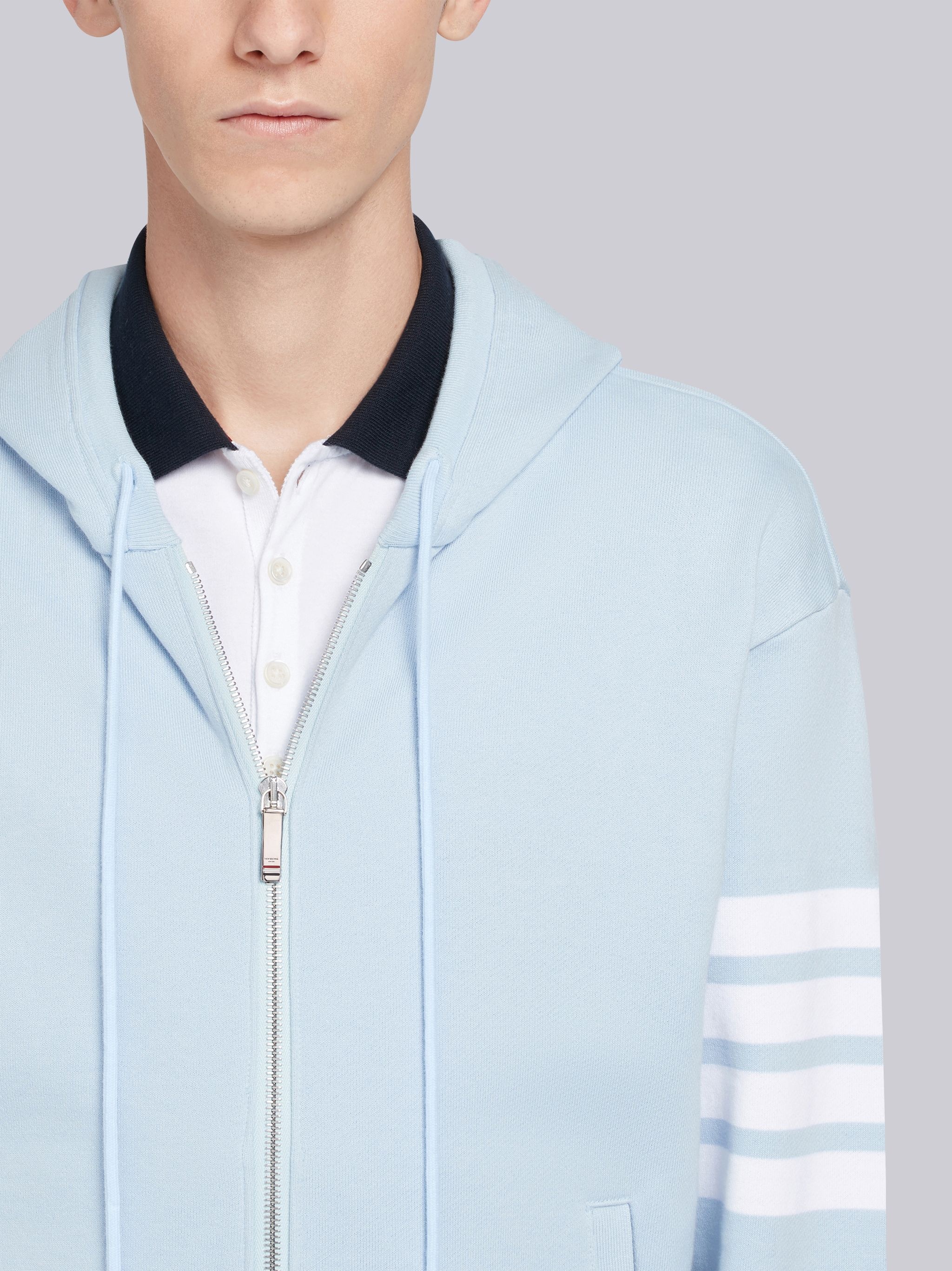 Light Blue Classic Loopback Jersey 4-Bar Zip-up Hoodie - 5