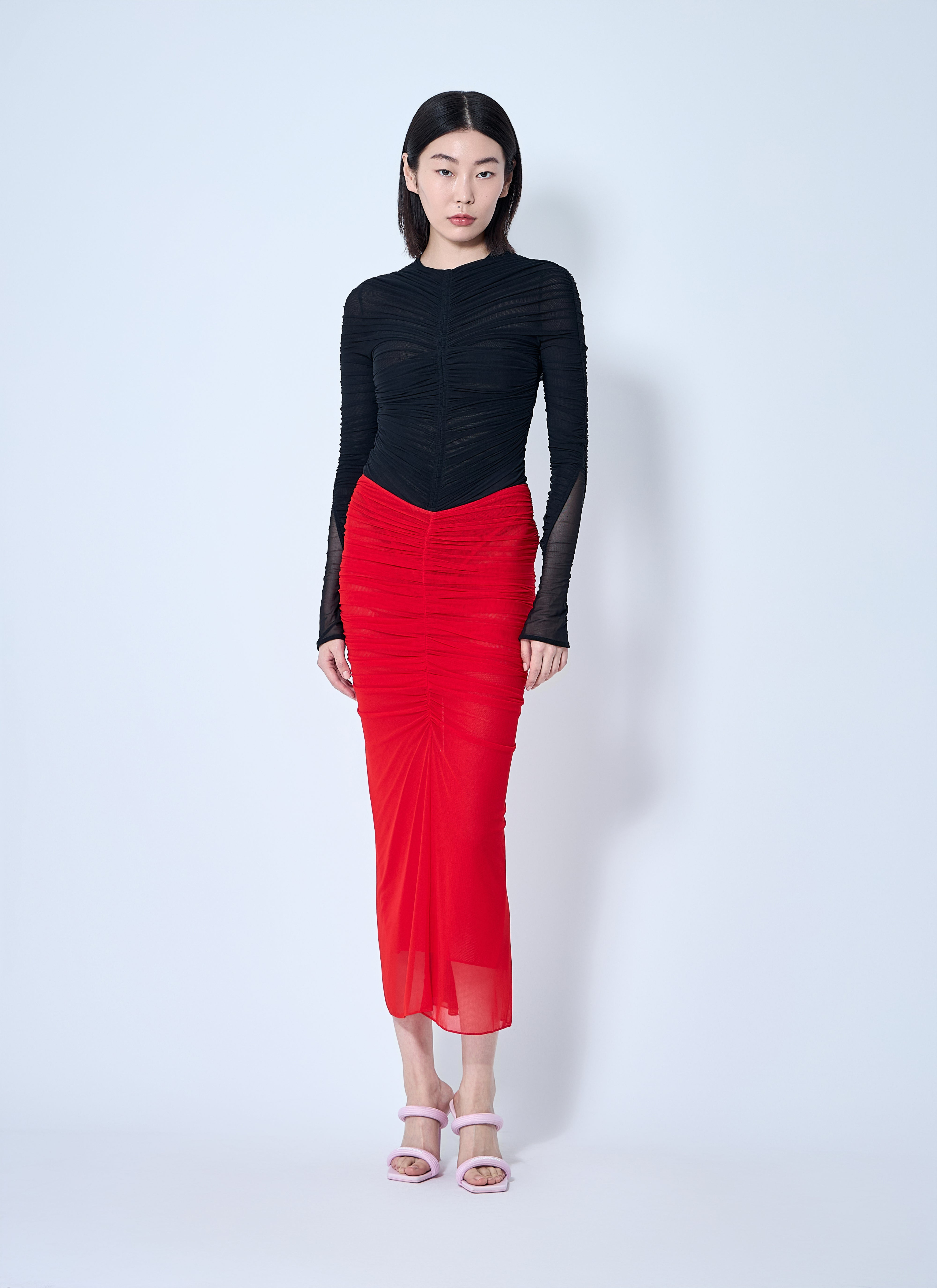 Mugler Women Ruched Mesh Bodysuit - 2