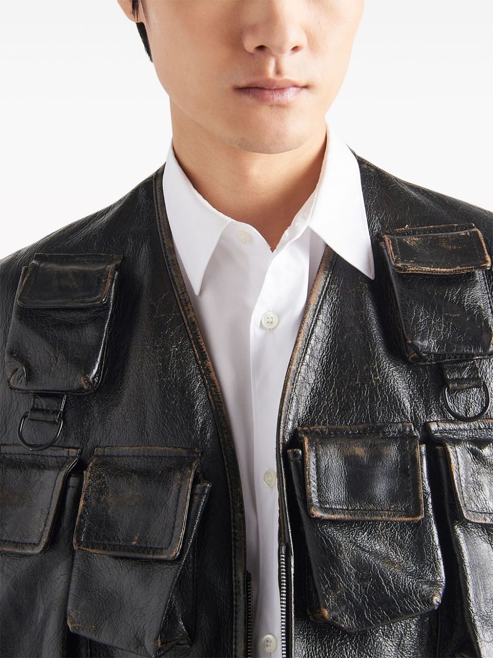 leather cargo gilet - 4