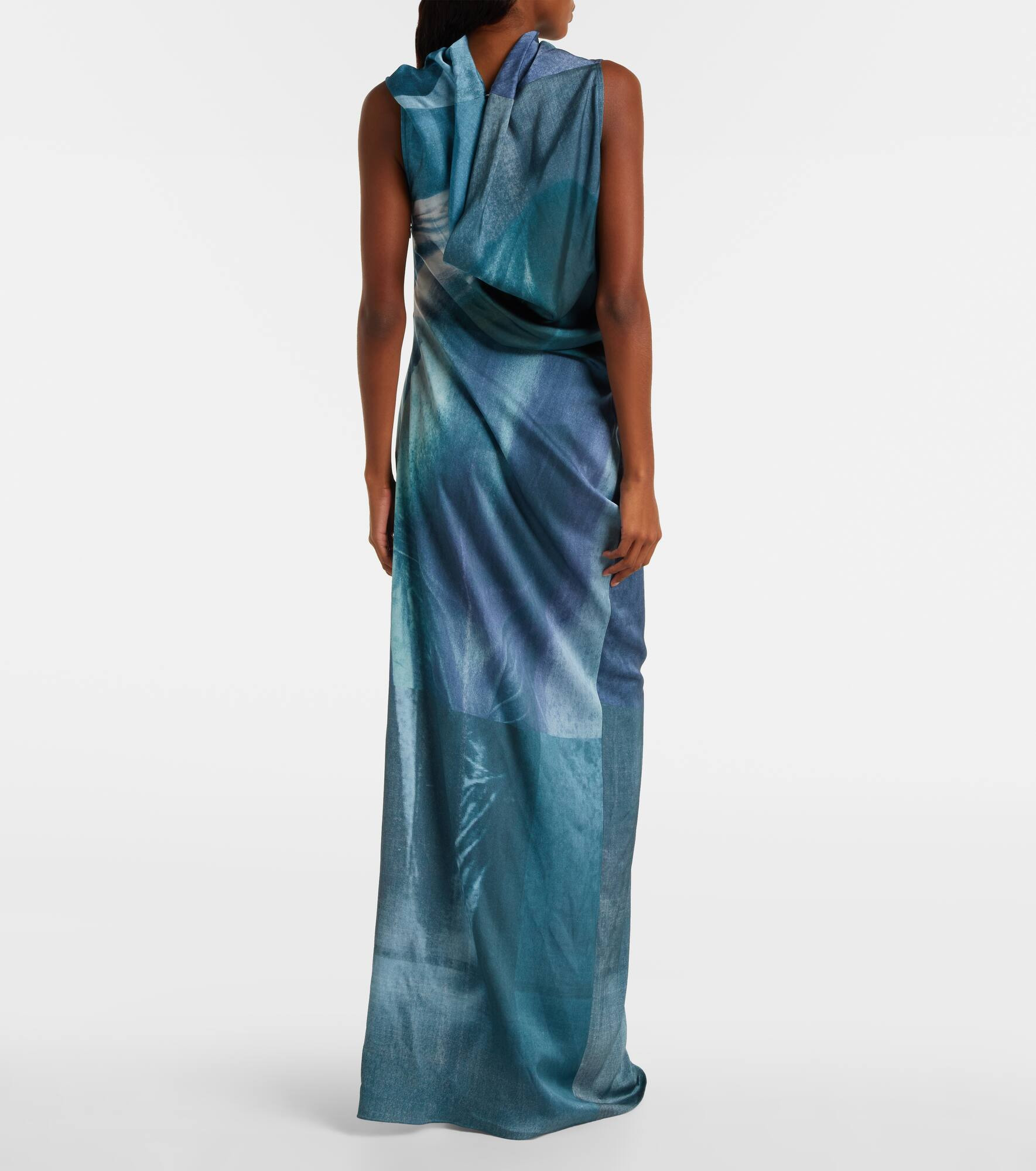 Printed draped satin maxi dress - 3