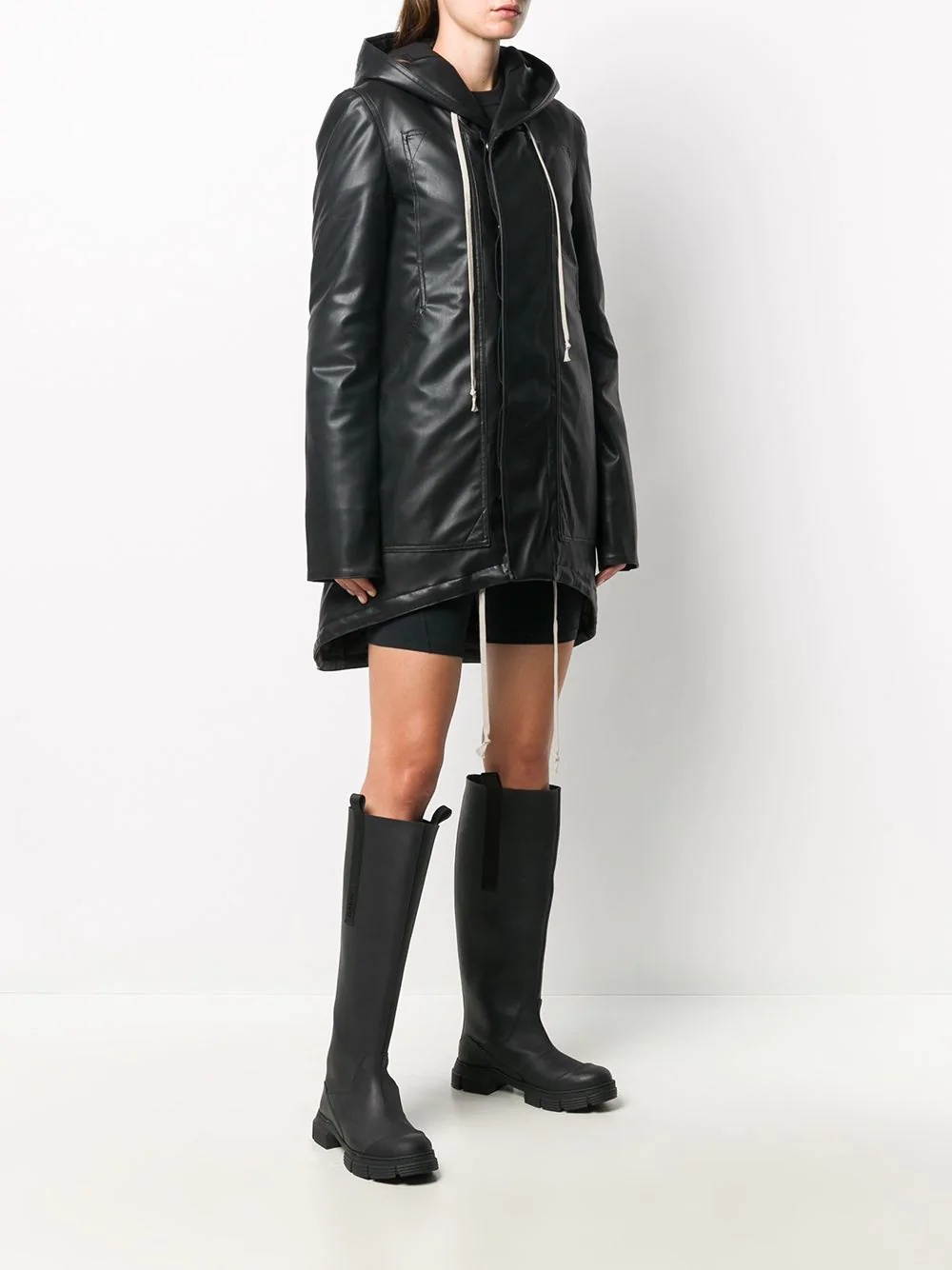 faux-leather hooded coat - 3