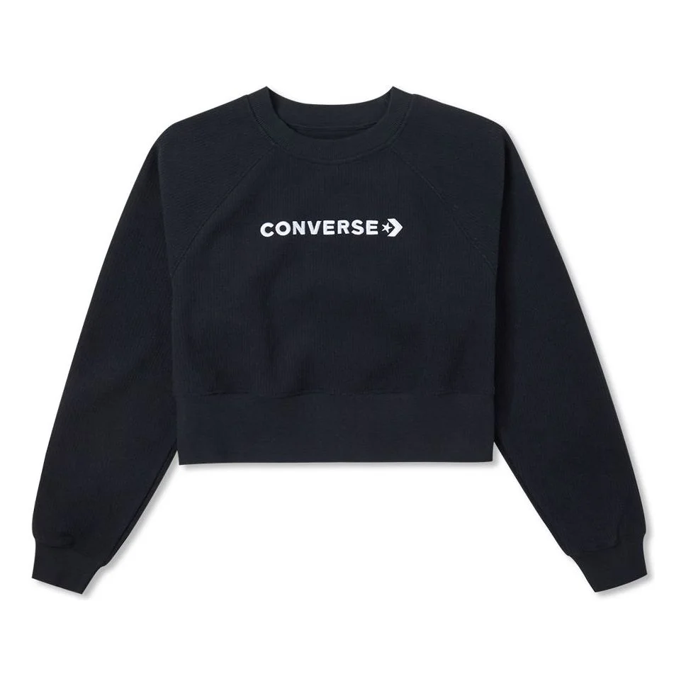 (WMNS) Converse Wordmark Fleece Crew Top 'Black' 10024731-A01 - 1