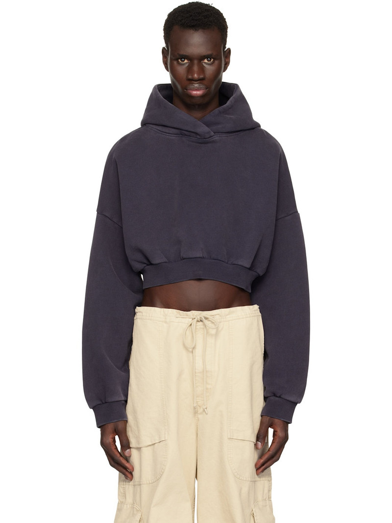 Navy Cropped Heavy Hoodie 1
