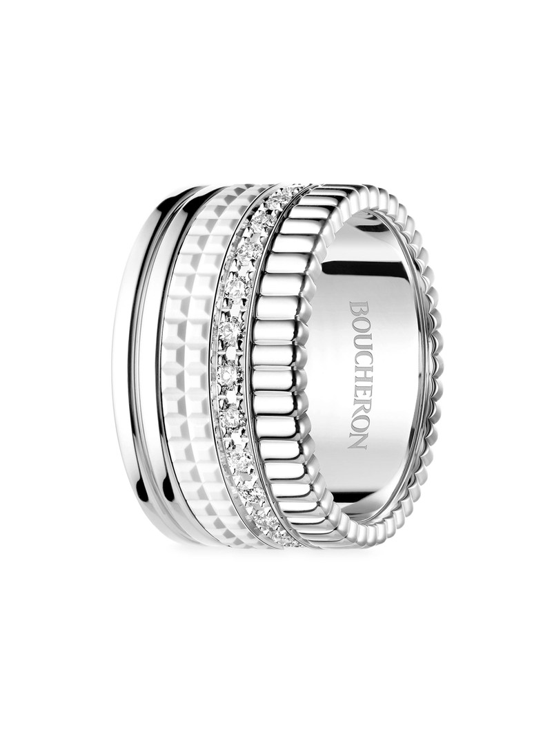 Women's Quatre White Edition 18K White Gold, HyCeram & 0.52 TCW Diamond Ring - White Gold 3