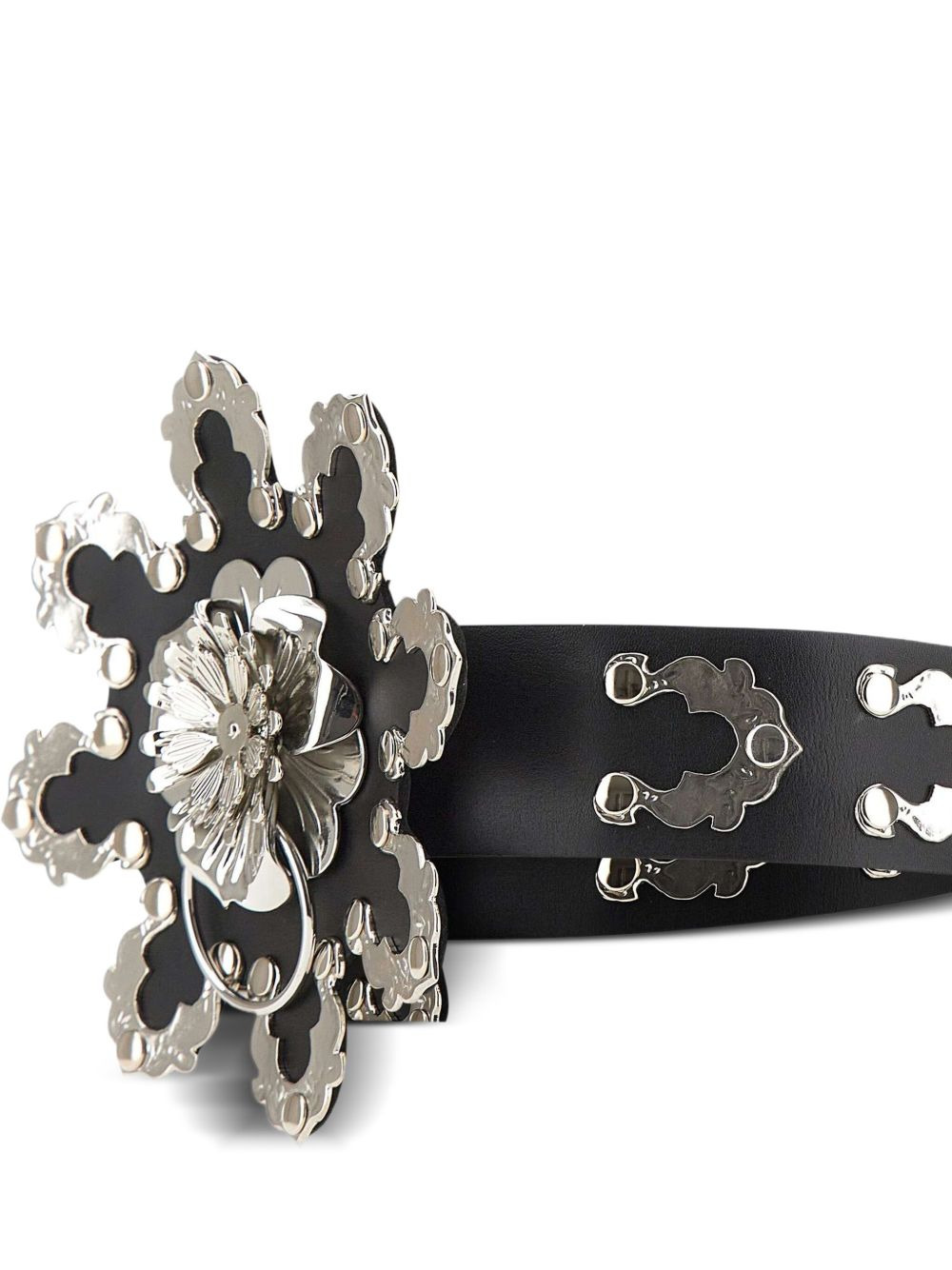 flower-embellished leather belt - 2