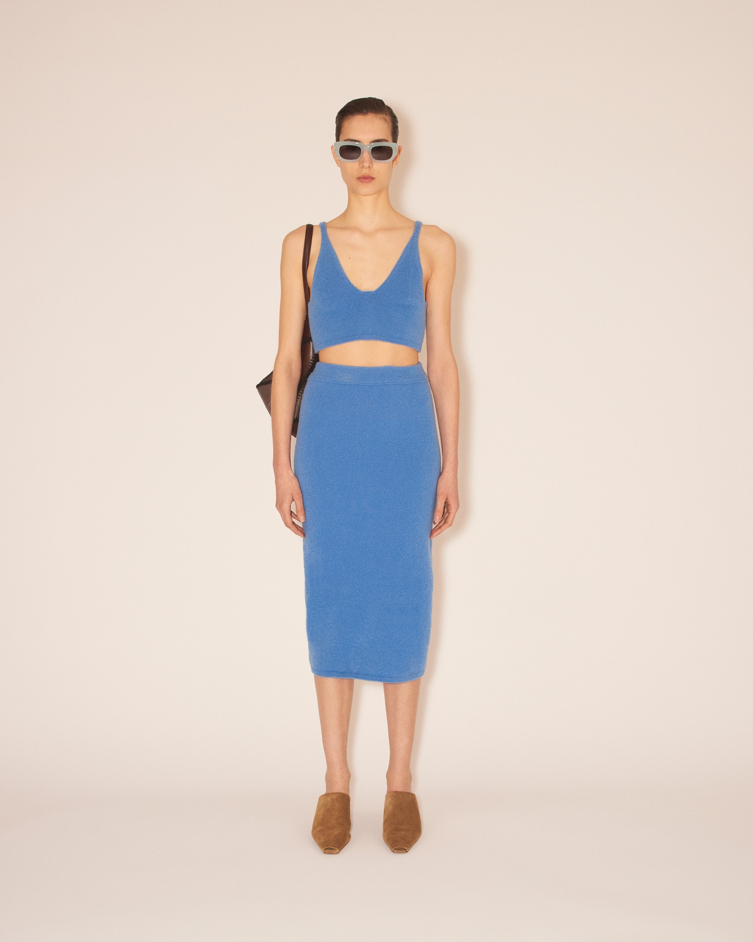JORNA - Compact boucle knitted midi skirt - Blue - 3