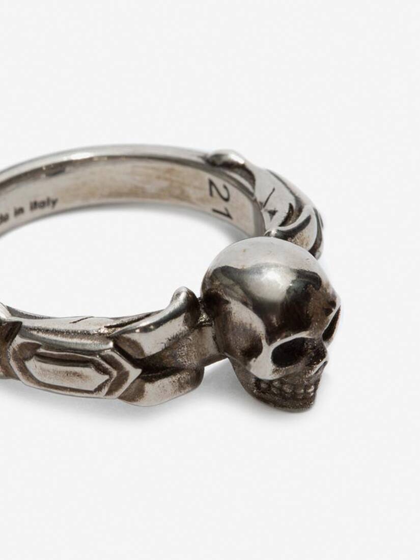 Textured Skull Ring in Antique Silver - 4
