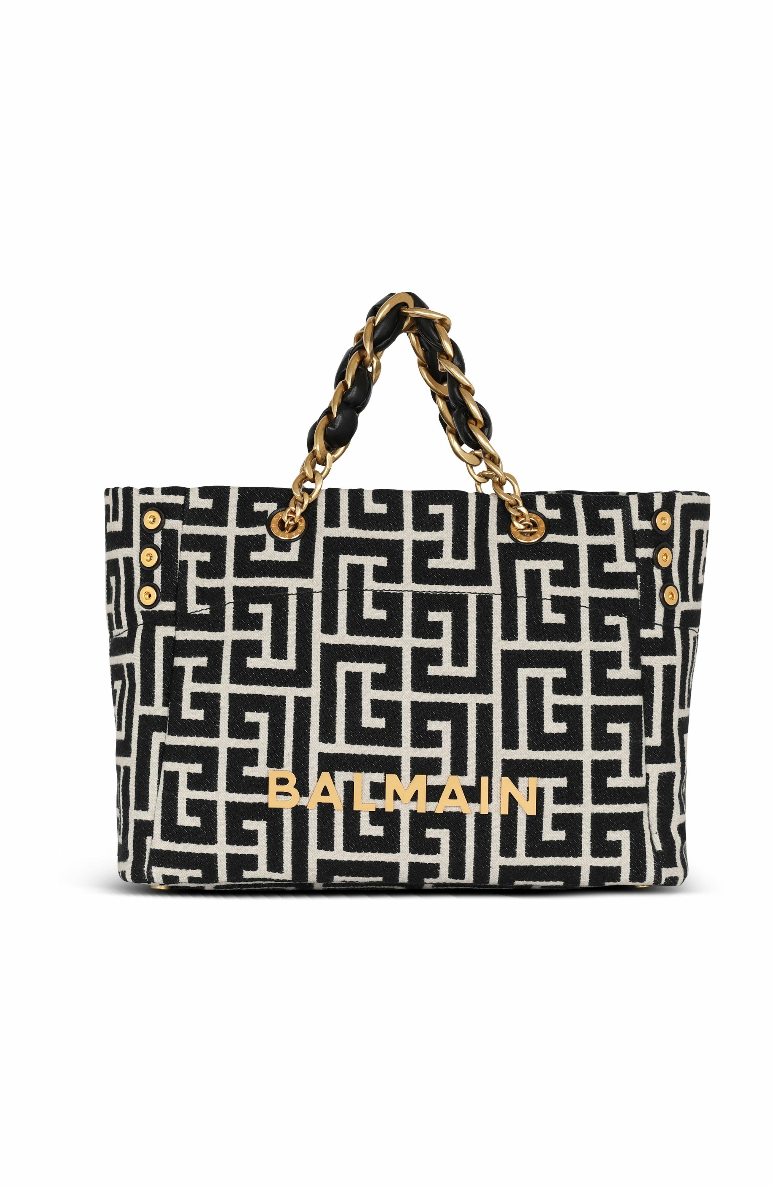 Balmain 1945 Soft PB-monogrammed jacquard canvas tote bag in Black at Nordstrom - 1