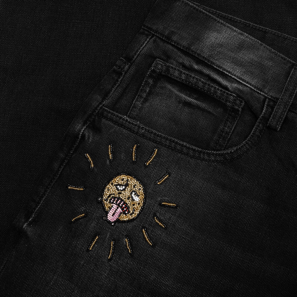 BEADED SUN WIDE JEANS - CHARCOAL WASH - 4