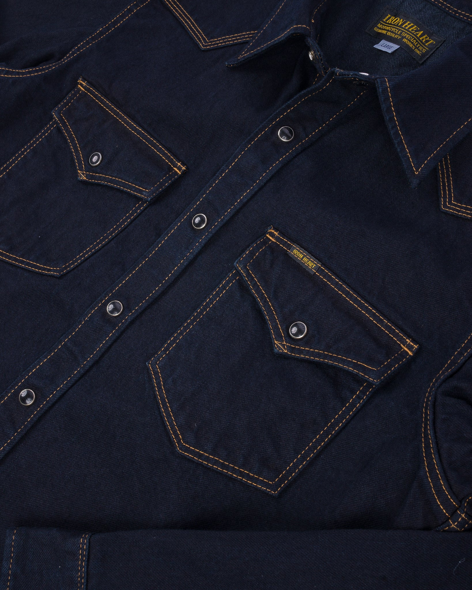 IHSH-33-OD 12oz Selvedge Denim Western Shirt - Indigo Overdyed Black - 14