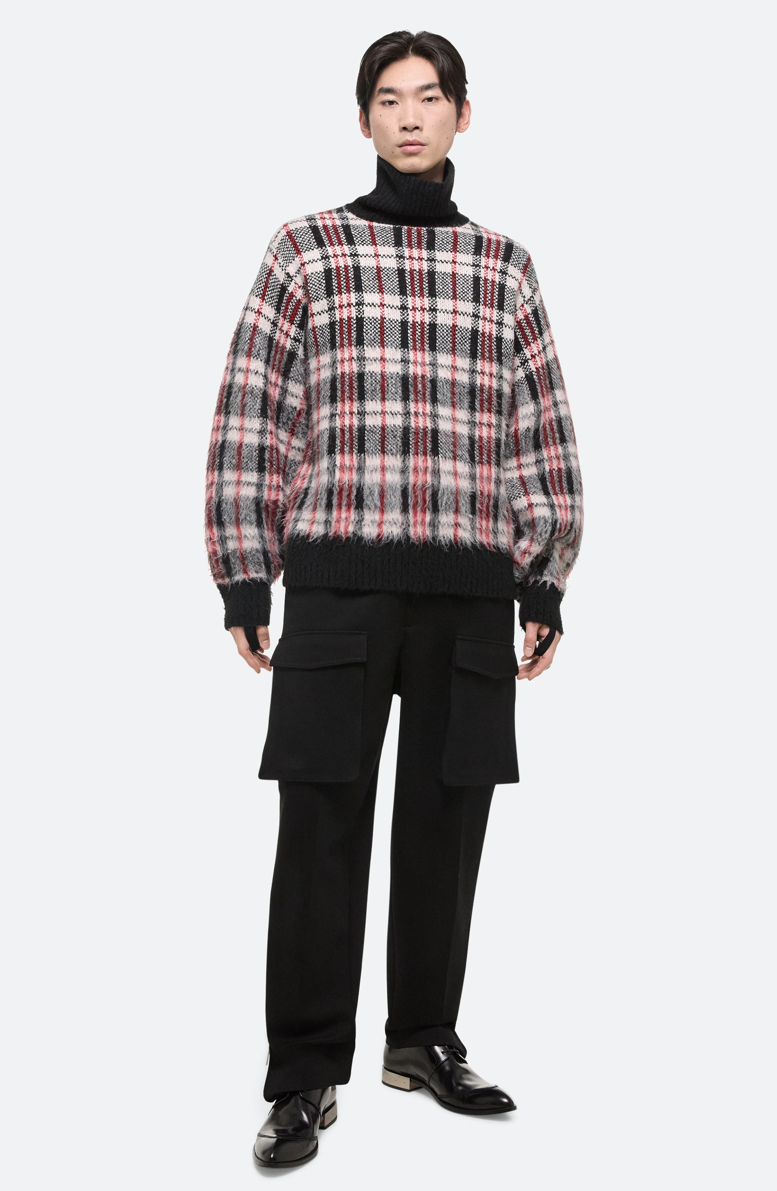 Helmut Lang Plaid Brushed Oversize Turtleneck Sweater in Medium Black Check at Nordstrom - 6