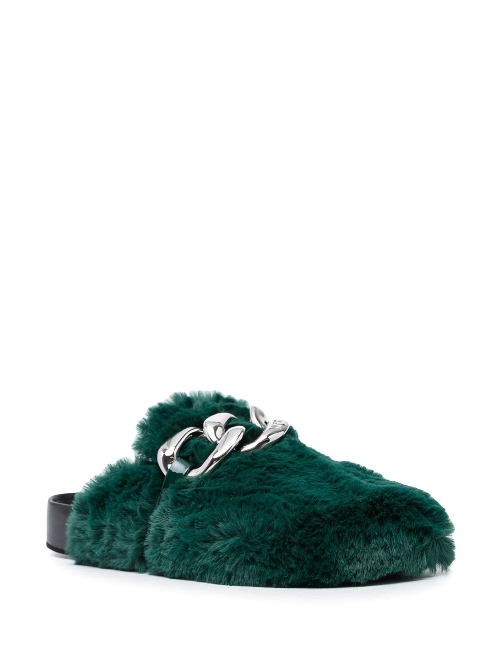 chain-embellished eco-fur slides - 2