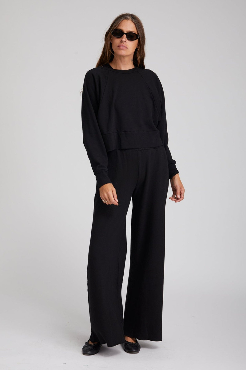 SPRWMN BLACK KNIT WIDE LEG PANTS outlook