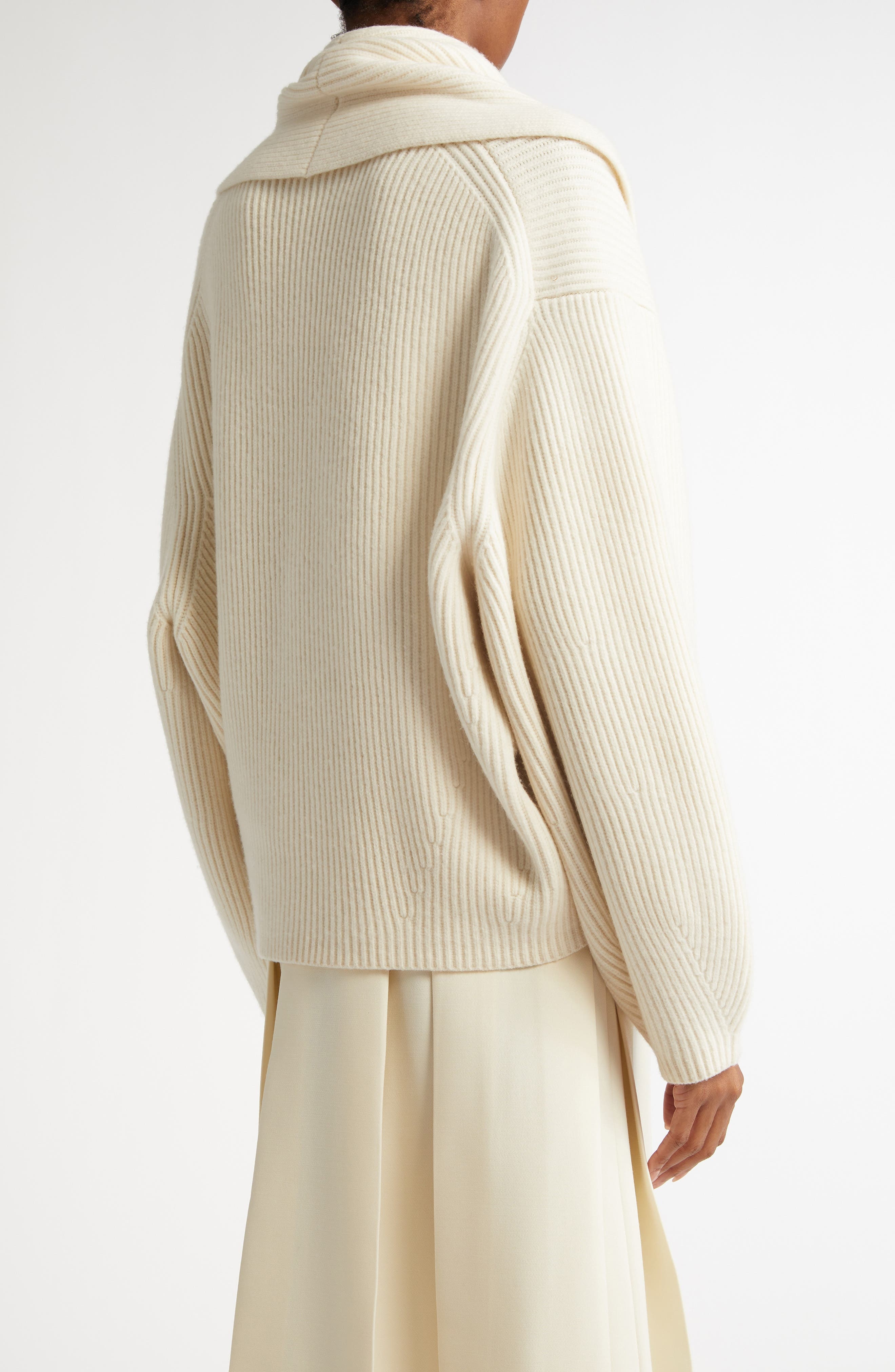 TOTEME Double Breasted Shawl Collar Wool Blend Rib Cardigan in Milk at Nordstrom - 3