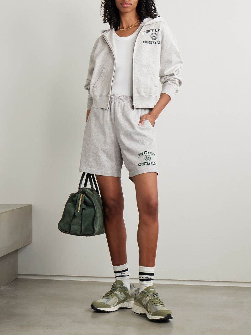 Sporty & Rich Varsity Crest printed cotton-blend jersey shorts Light gray outlook