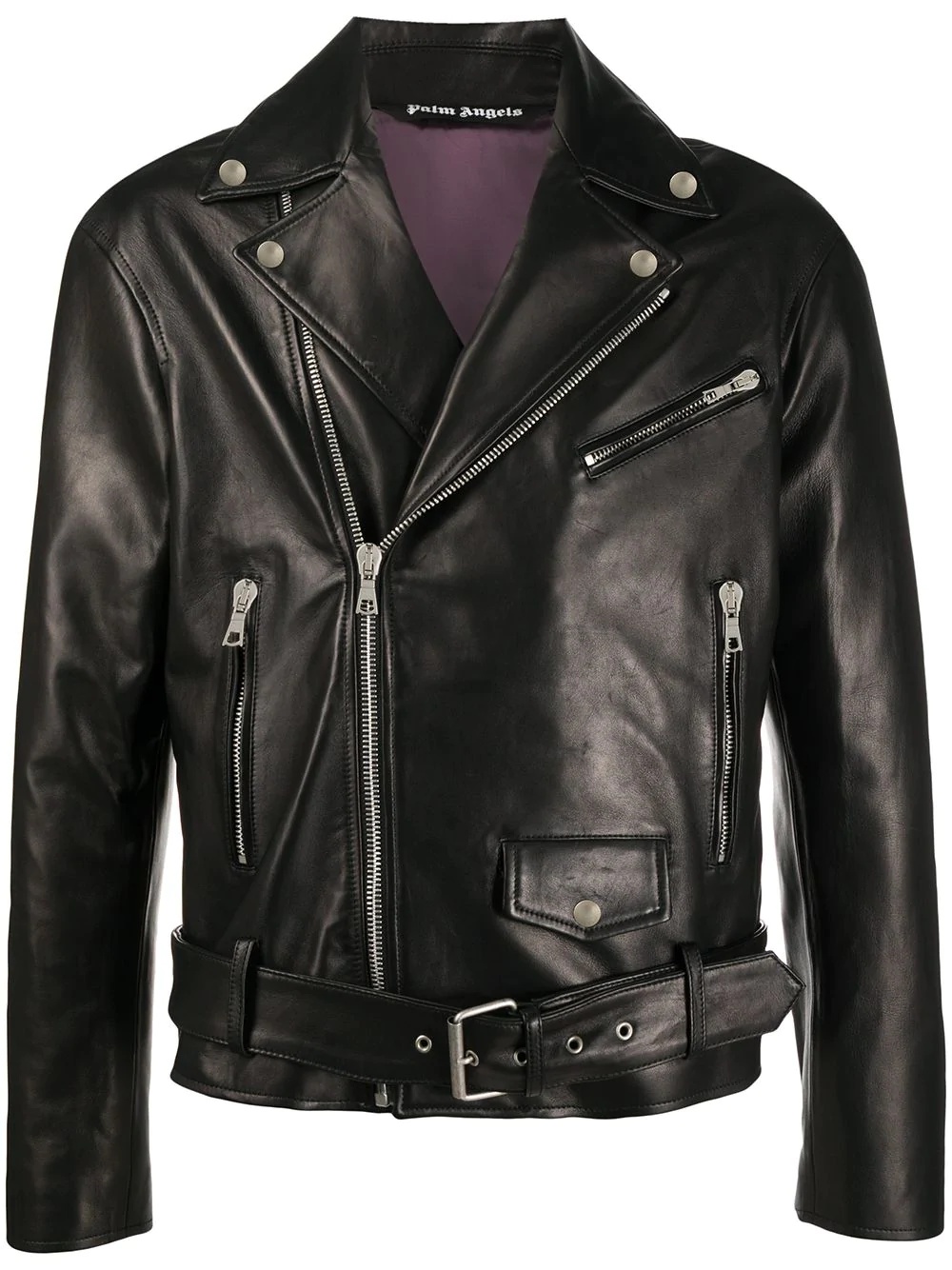 logo-print biker jacket - 1