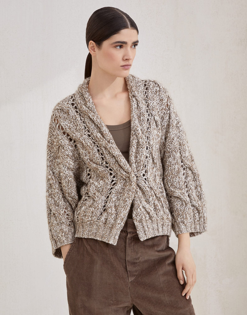 Dazzling chiné cable knit cardigan in soft wool, cashmere and mohair - 1