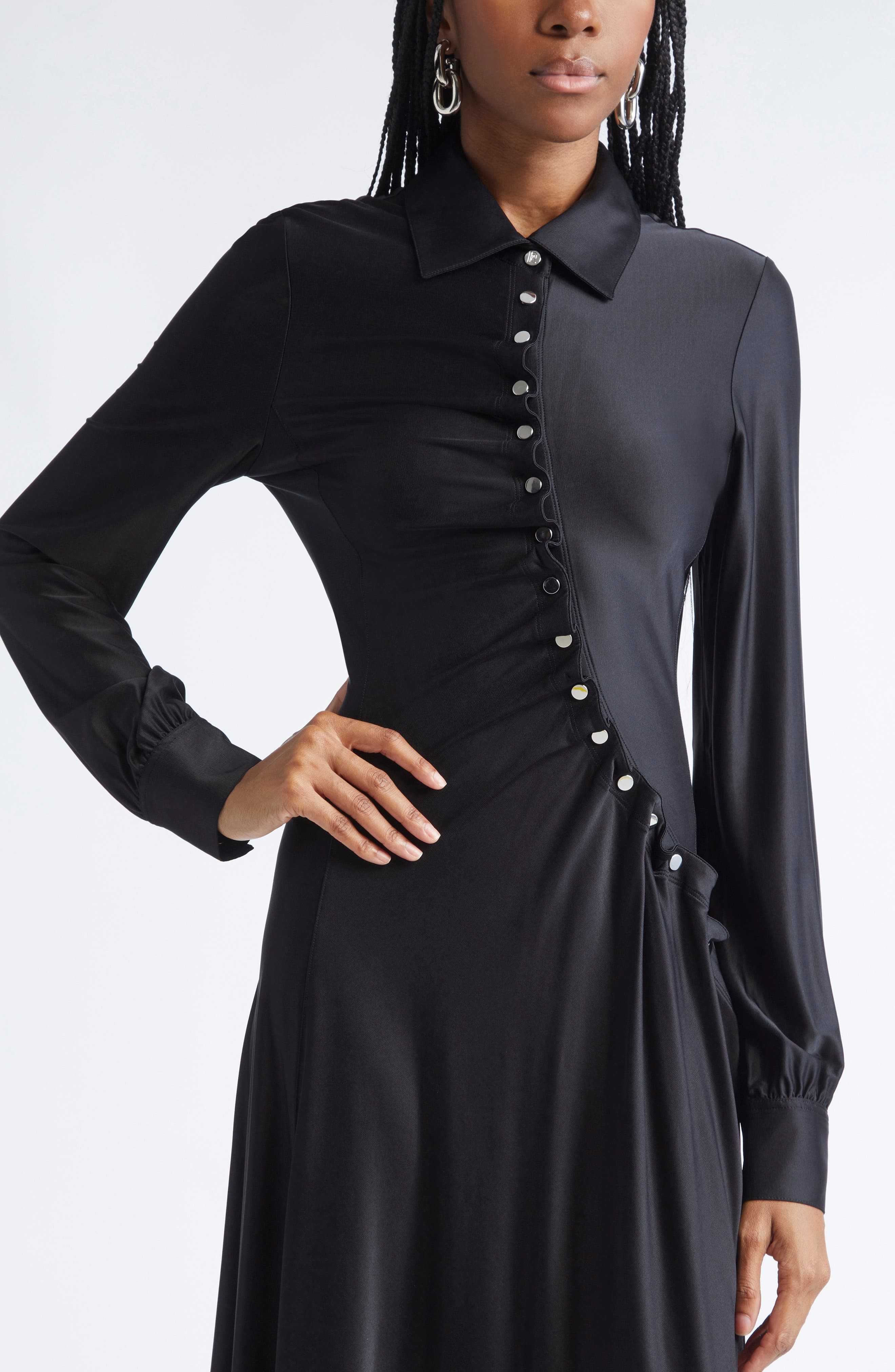 Rabanne Long Sleeve Draped Jersey Midi Dress in Black at Nordstrom - 4