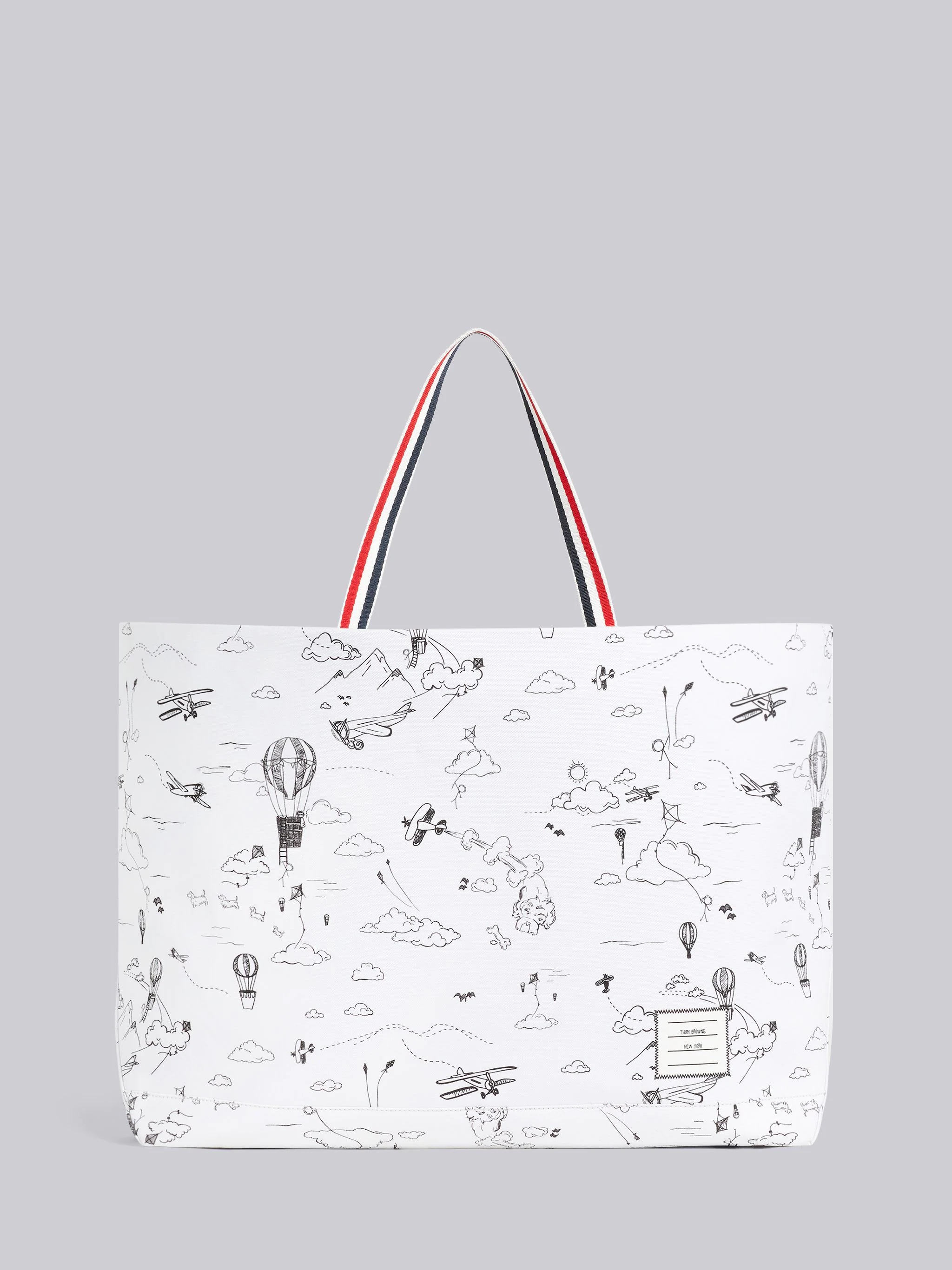 Black and White Cotton Canvas Sky Motif Drawstring Large Tool Tote - 1